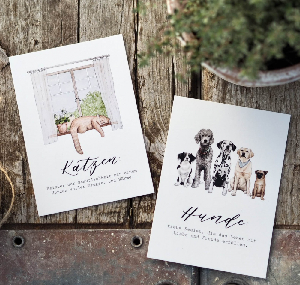 Postkarte Aquarell "Katzenliebe"